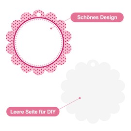 jijAcraft Flower Round Gift Tags 6 cm: Pack of 50 Paper Tags for Party Gift, Label Cards with Jute String, Pink and Red Tags for Labelling for Gift Decoration, Wedding