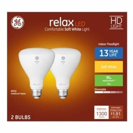 GE Relax HD LED 90 Watt Replacement, Soft White, BR30 Indoor Floodlight Bulbs (2 Pack)