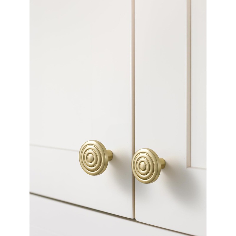 JIASENBAO 5 Pack Gold Cabinet Knobs Round Brushed Brass Drawer