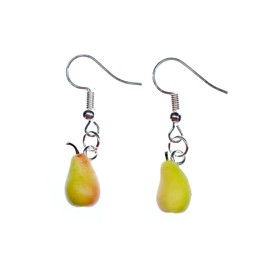Miniblings 3D Pear Earrings Hanging Fruit Pear Food Kawaii Children's Jewellery – Handmade Fashion Jewellery I Earrings Silver Plated, Plastic