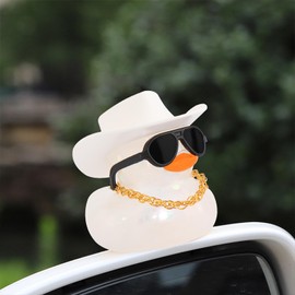 wonuu Cowboy Hat Rubber Duck with Light Transparent Glowing Rubber Ducks with Star Moon Sequins, Car Ornament Dashboard Decoration Home Decor Birthday Gift with Sunglasses Necklace, White Light