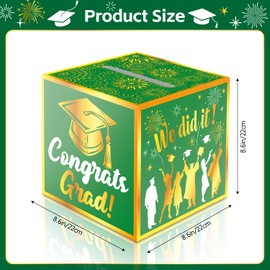 JWSCYSY Graduation Card Box Holder, Congrats Grad Foldable Cardboard Decorations Box for Graduation Party Favors Decor Party Supplies (Green Gold)