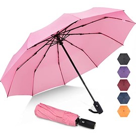 ZOMAKE Pocket Umbrella, Stormproof, Small Umbrella with Automatic Open/Close for Men and Women, Travel Umbrella with UV Protection, (Pink)