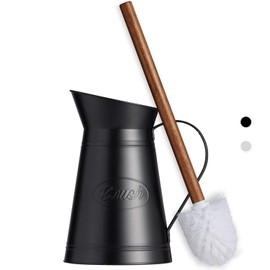 Farmhouse Toilet Brush with Metal Holder, Rustic Wooden Handle Toilet Bowl Brush & Jug Holder Set, Decorative Galvanized Toilet Cleaner, French Country Vintage Metal Bathroom Accessories Décor