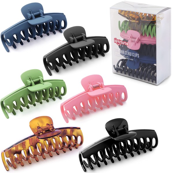 Hitituto Big Hair Claw Clips 6 Packs - 4.33 and 5.2 Inch Matte and Nonslip for Thick and Thin long hair Large Banana and Jaw Clips Hair Holder for Women Ladies