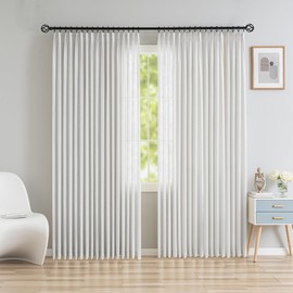 OYRING Extra Wide Pinch Pleated Drapes Curtains, Faux Linen Light Filtering Window Curtains for Home, Hotel, Office,96 inch Length with Hooks, White (1 Panel, 100" W x 96" L)