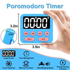 Pomodoro Timer for Kids, Digital Productivity Timer with Loud Alarm, Timers for Classroom, Suitable for ADHD Study Work Kitchen 1Pcs-Blue