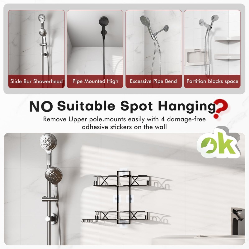 Sewulidon Stainless Steel Hanging Shower Caddy for Handheld Shower Heads,Adjustable