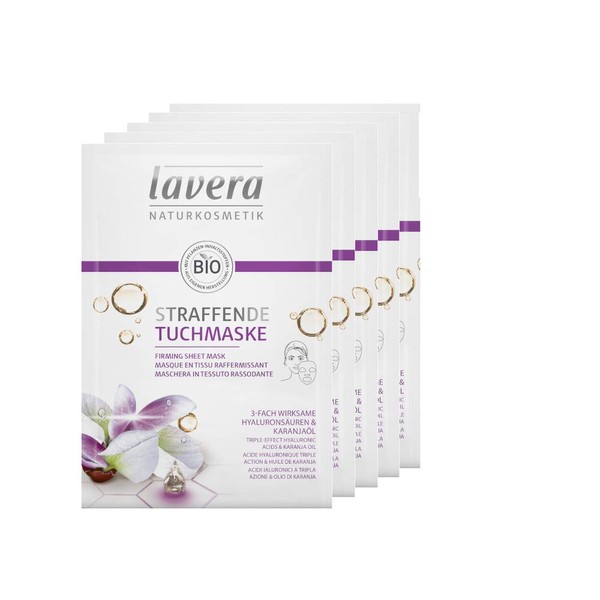 lavera Firming Cloth Mask with Triple Effective Hyaluronic Acids & Karanja Oil Pack of 5