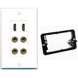 RiteAV 2 Speaker 4 Banana Binding Post Wall Plate with 2 HDMI Jacks - Bracket [White]