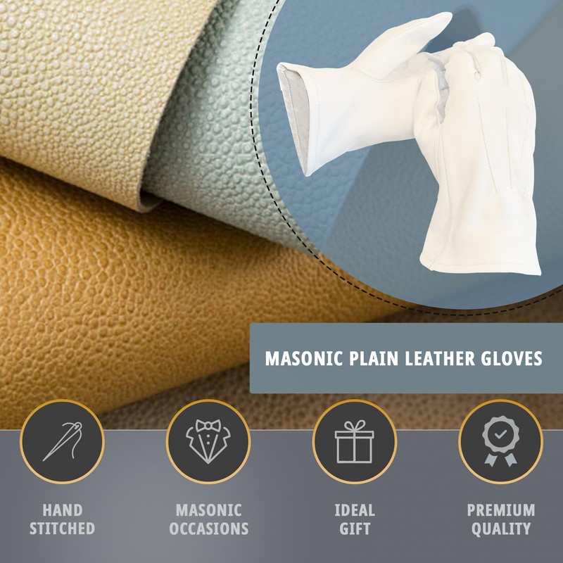 THE MASONIC COLLECTION - 100% Soft Leather Gloves - White