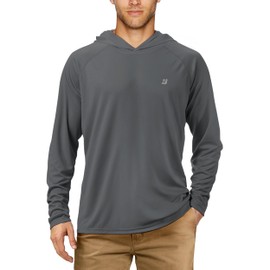 Roadbox Men's UPF 50+ UV Sun Protection Shirts, Quick Dry Long Sleeve Fishing Hoodie, Rash Guards for Swimming Hiking Running Grey