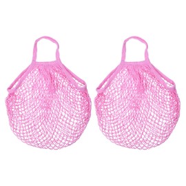 sourcing map Cotton Mesh Bag, 15x13.8 Reusable Washable Mesh Net String Grocery Bags Organizer for Fruits Vegetables Shopping Pink 2Pcs