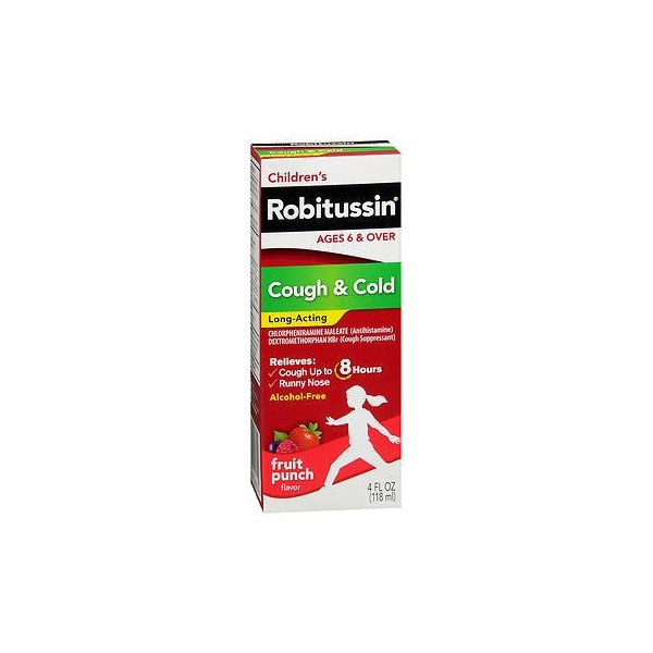 Robitussin Children's Cough Cold Long-Acting Liquid Fruit Punch - 4 oz, Pack of 4