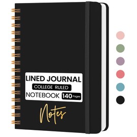 CICPAP Lined Spiral Journal Notebook, A5 College Ruled Notebook for Journaling, Note-Taking, and Daily Planning, Durable Hardcover with an Elegant Design, Black