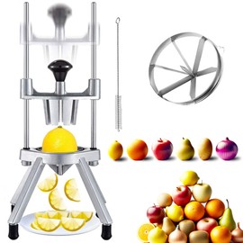 Commercial Lemon Cutter with V-Shaped 420 Stainless Steel Blades 6-Section Vegetable Machine Commercial Vegetable Chopper Dicer Lemon Cutter for Fruit Lemon Orange with One Brush Cleaner Included