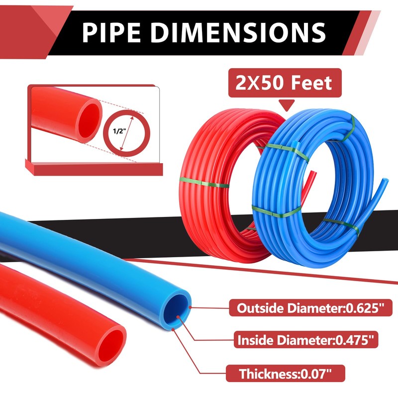 EFIELD 1/2-inch 2 x50 ft Pex-A Pipe, Blue & Red