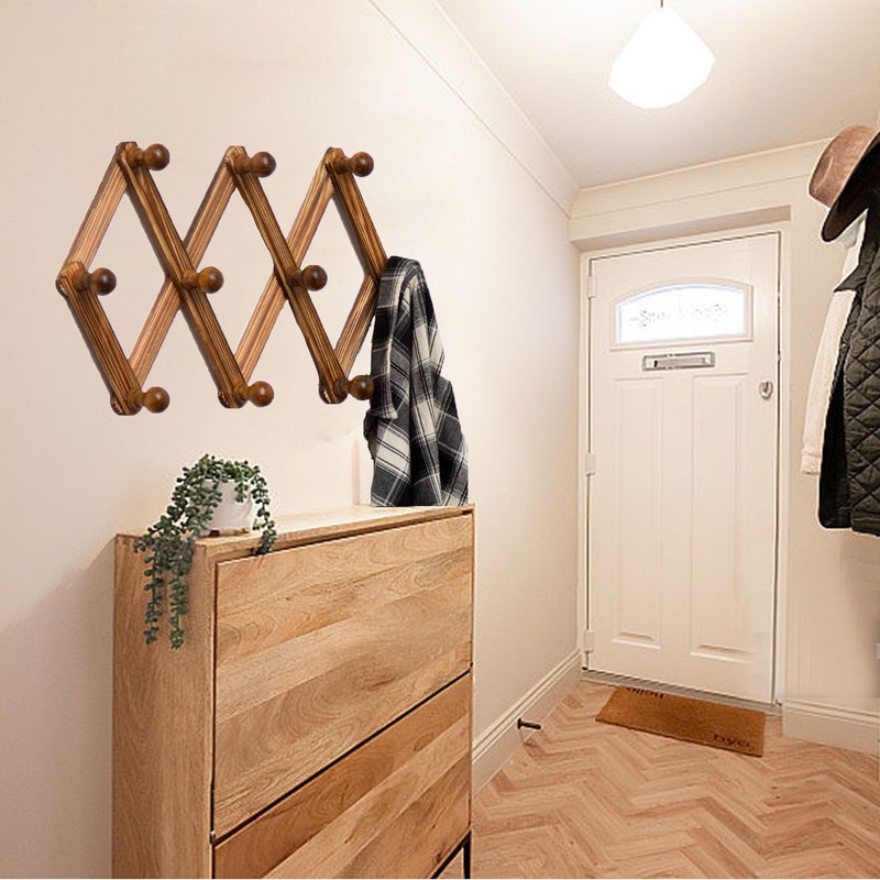 YUEMING Accordion Wall Hanger, 10 Hooks Coat Rack Holder, Expandable
