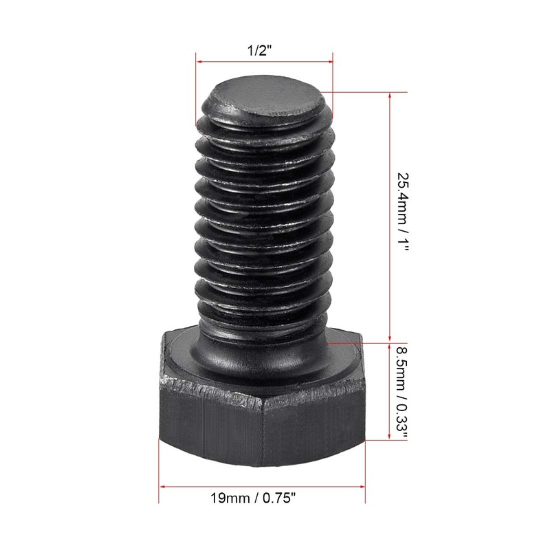 uxcell 1/2''-13 * 1'' Hex Head Screw Bolts Fastener Grade