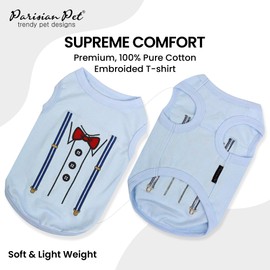 Parisian Pet Dog Tshirt - Suspender Dog Tuxedo Tank Top - Breathable and Lightweight Pet Vest - Sleeveless Tee Shirts for Small Dogs - XXS