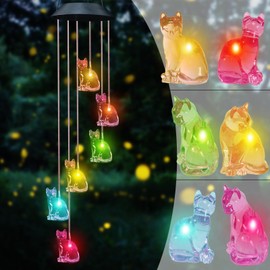 UXORSN Cat Solar Wind Chimes for Garden Color Changing Decorative Lights Birthday Gifts for Women Mum Grandma Waterproof Mobile Hanging Wind Chime for Outdoor Patio Party Yard Christmas Garden Decor