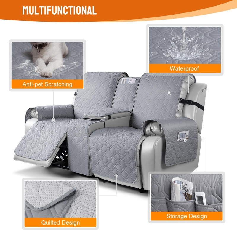 VANSOFY Loveseat Recliner Cover with Console 100% Waterproof Sofa Slipcovers