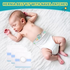 Lvyeyung Umbilical Hernia Belt Kit for Baby, Baby Belly Button Band, Hernia Belt with 4 Compression Pads and 3 Navel Patches, Infant Abdominal Binder Set, Umbilical Cord Cover for Newborn (L Pattern Green)