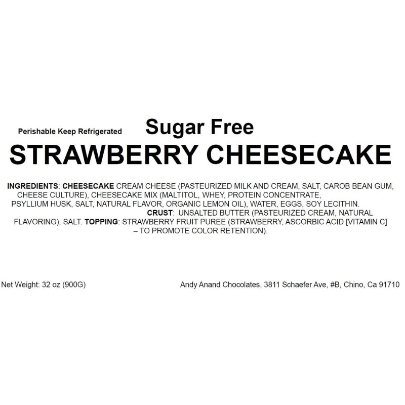 Andy Anand Gluten Free & Sugar Free Strawberry Cheesecake 9",
