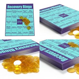 Recovery Bingo, Recovery Game for Adults in Addiction Groups – 24 Cards and 200 Chips, Motivational Recovery Activity for Counseling Sessions, Rehab Centers, and Support Meetings