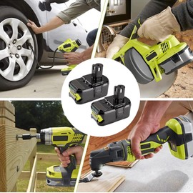 Atcuji 18V Battery and Charger Combo for Ryobi 18-Volt Cordless Tools Battery and P117 Fast Charger, 2 Pack 18V Battery Capacity Output 6.0Ah