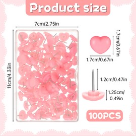 Larrel Pack of 100 Heart-Shaped Push Pins, Pink Heart Drawing Pins, Cute Decorative Thumbtacks with Transparent Storage Box, Cute Drawing Pins for Photo Walls, Notice Boards, Cork Boards