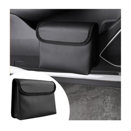 KHGUZ Car Trash Can, Magnetic Leather Vehicle Hanging Dustbin Container with Lid, Foldable Waterproof Leakproof Automotive Suspended Garbage Storage Box, Universal for SUV, Truck, RV