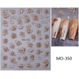 Flower Nail Stickers 5D Embossed Rose Flower Nail Decals 2PCS Gold Rose Sticker for Nails Self-Adhesive Summer Autumn Floral Nails Stickers Nail Art Supplies for Women Manicure Nail Art Decorations