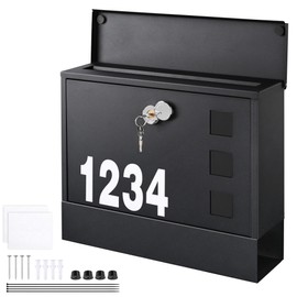 Yescom Locking Wall-Mounted Mailbox Letterbox with 2 Keys 2 Set of 0-9 Number Stickers & 4 Zip Ties Large Capacity Mailboxes Postbox for House Outside 14.4" x 4.3" x 11.2", Black
