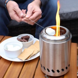 Sunnydaze Tabletop Smokeless Fire Pit with Foldable Legs, Storage Bag, and Poker - Pellet or Wood Burning - 8-Inch H - Silver