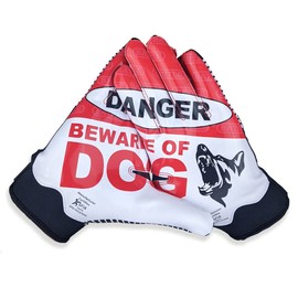 Battle Sports Beware of Dog Doom 1.0 Wide Receiver Football Gloves - Ultra Grip Gloves - Beware of Dog Red, Adult Large