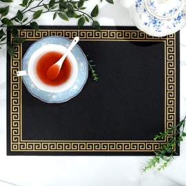 fanquare Set of 6 Brown Vintage Pattern PU Placemats Washable Leather Placemats for Dining Large Size Rectangular Mats for Formal and Business Occasions