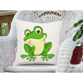 Jiaopenyou Throw Pillow Cover 20x20 Inch,Funny Green Frog Sitting Throw Pillow Case,Home Decor Cushion Covers for Sofa Living Room Couch Bed