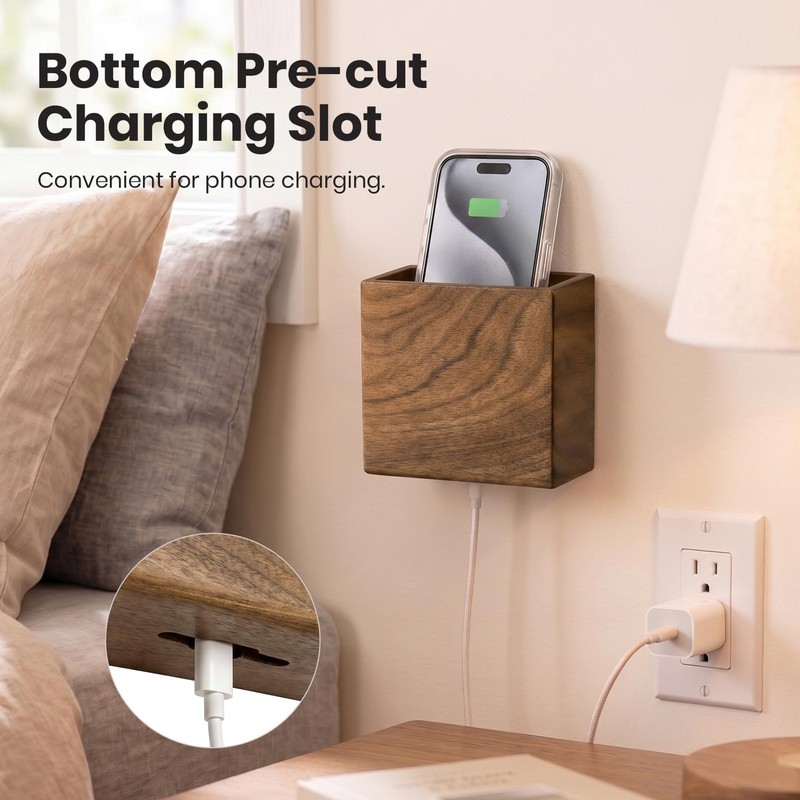 Wislist Remote Holder Hole-Free, Self-Adhesive Storage Wooden Box Small