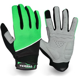 VERSAL Full Finger Cycling Gloves Gel Padded Mountain Bike Gloves Touchscreen Breathable MTB Gloves Bicycle Biking Riding Gloves for Men/Women (Green, L)