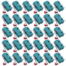 HUAZIZ 30 Pieces 250V 5A SPDT 1NO 1NC Momentary Hinge Roller Lever Micro Switch 3 Pins, Limit Switch with Momentary Roller Lever Arm Snap Action Hinge Mini Toggle Switch, Green