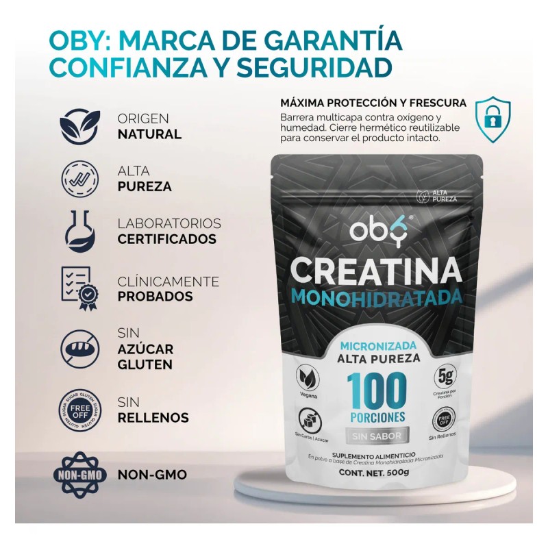 Oby Creatina Monohidratada Micronizada 500g Pura En Polvo Sin Sabor