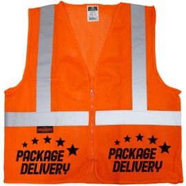Qraphic Tee Package Delivery Safety Vest, Delivery Driver Vest, Courier Vest, (Safety Orange, L/XL)