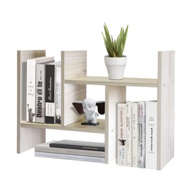 TY ARTS & CULTURE - Expandable Wood Desktop Storage Organizer Multipurpose Desk Bookshelf Display Shelf Rack Counter Top Bookcase for Office Home | White