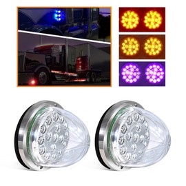 Wodvyss 2 Pcs 3.5'' Watermelon Lights Dual Revolution Amber Turn Signal Marker Interior Dome Lights to Purple Auxiliary Lamps with Clear Lens Flush Mount Stainless Bezel for Semi Truck Trailer