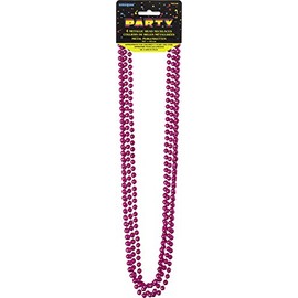 Hot Pink Metallic Bead Necklaces - 32" (Pack of 4) - Vibrant & Eye-Catching Party Accessory - Ideal for Mardi Gras, Bachelorette, & More