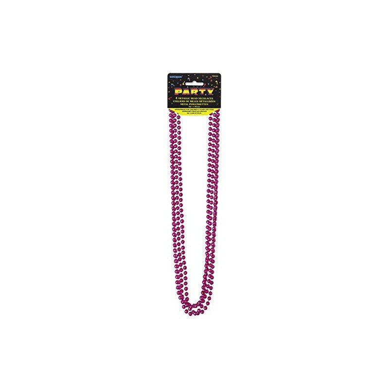 Hot Pink Metallic Bead Necklaces - 32" (Pack of 4)