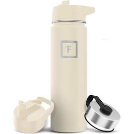 IRON °FLASK Camping & Hiking Hydration Flask with Straw, Wide Mouth Insulated Stainless Steel Sports Water Bottle - 22 oz Cashmere Cream