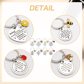 Sundonix Thank You Teacher Keyring Gift - 8 Pack Thankyou Teacher Appreciation Leavers Presents Ideas Cards Envelopes Stainless Inspirational Keychain for Thanksgiving Graduation