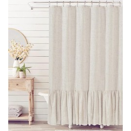 Felisa Farmhouse Long Shower Curtain with A Ruffle Hem 72x78 inch, Linen Blend Shower Curtain for Bathroom,Natural